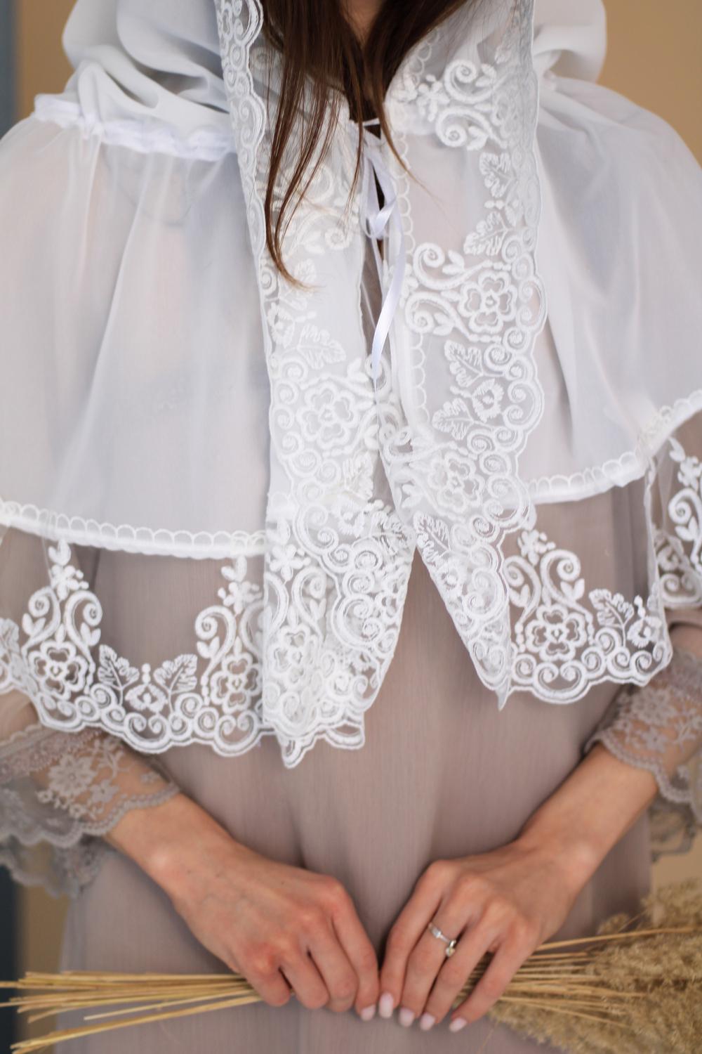 Палантин для храму на голову Ніжно-молочний (п008) - фото 7