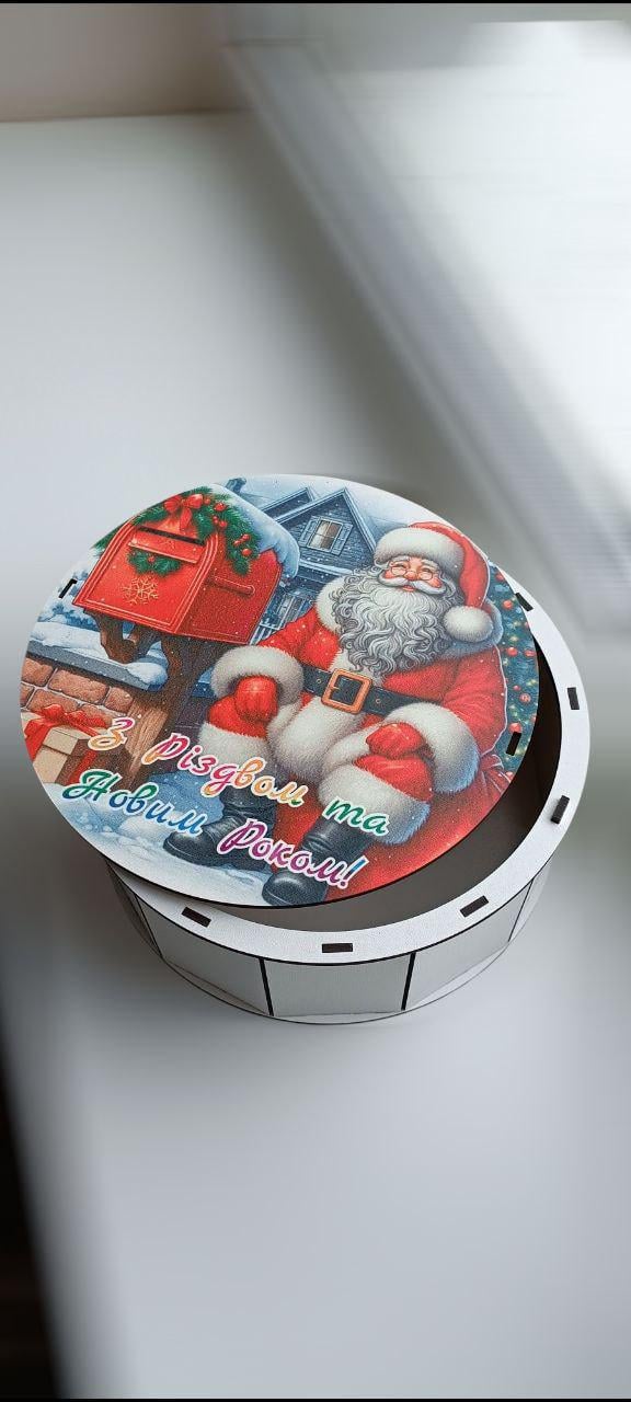 Коробка деревянная новогодняя под наполнения сладостями для детей d 20 см (143) - фото 2