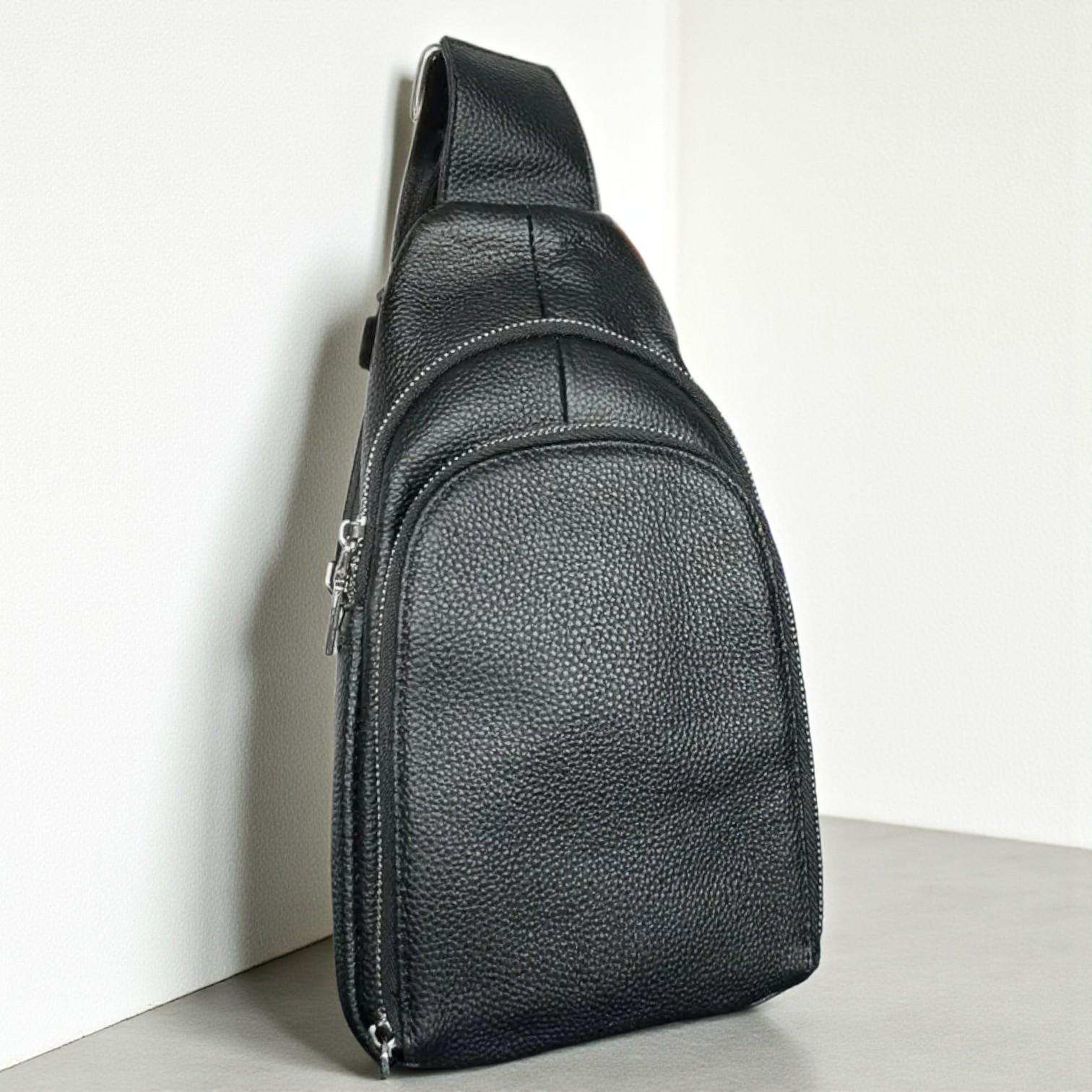 Сумка слинг кожаная мужская через плечо качественная из натуральной кожи Черный Сумка слинг кожаная мужская через плечо качественная из натуральной кожи Черный