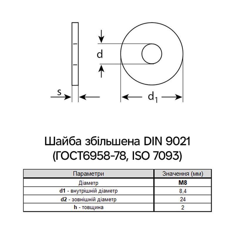 Шайба збільшена Metalvis М8 DIN9021 ⌀ 24 мм х 2 мм поліамід 100 шт. (P7N00000P7N0840000) - фото 2