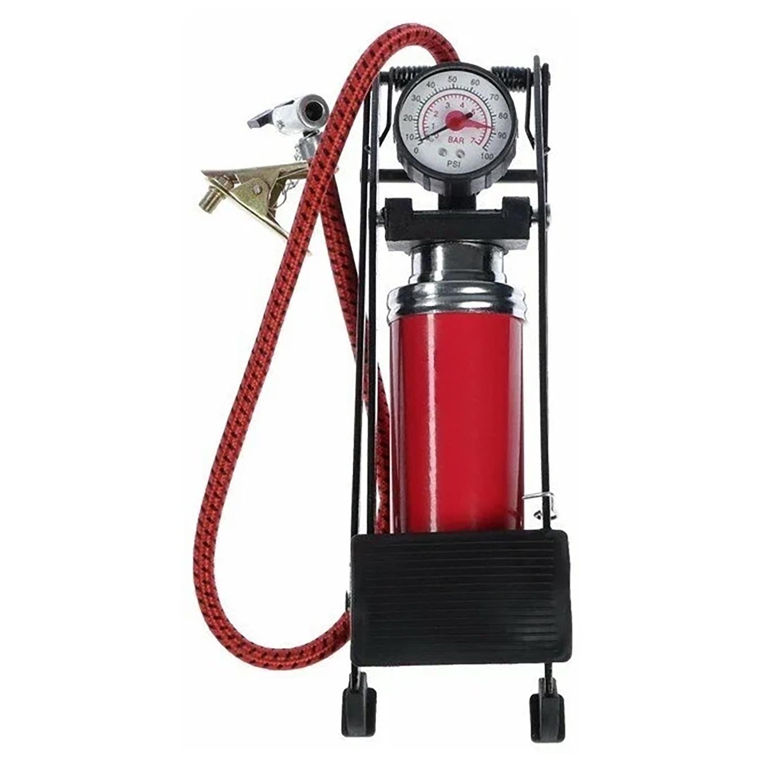 Автомобильный насос с манометром усилен с 1 цилиндром.