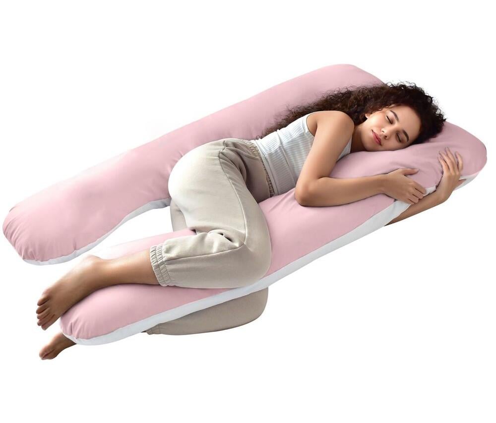 Подушка довга IDEIA П-подібна з наволочкою на блискавці 140х75х20 см Пудровий/Сірий (23295268) - фото 11