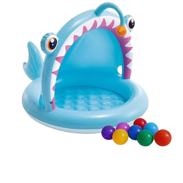 Басейн надувний дитячий Intex Рибалка круглий вініловий з навісом та кульками 45 л Синій (21-9-58419-1)