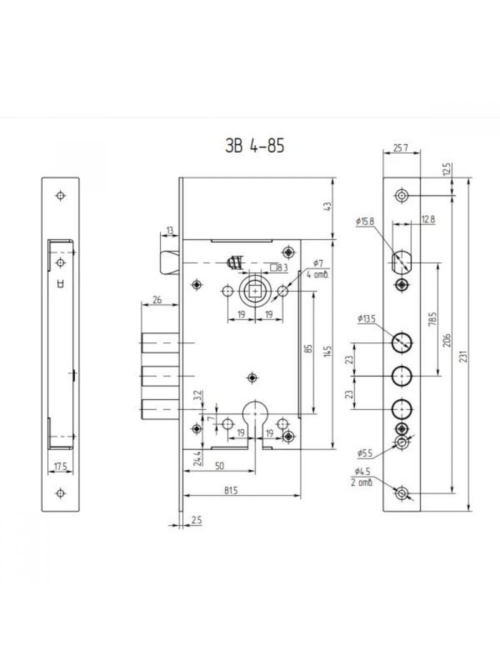 Замок врізний Аріко ЗВ-4-85 корпус під циліндр (25149058) - фото 3 Замок врізний Аріко ЗВ-4-85 корпус під циліндр (25149058) - фото 3