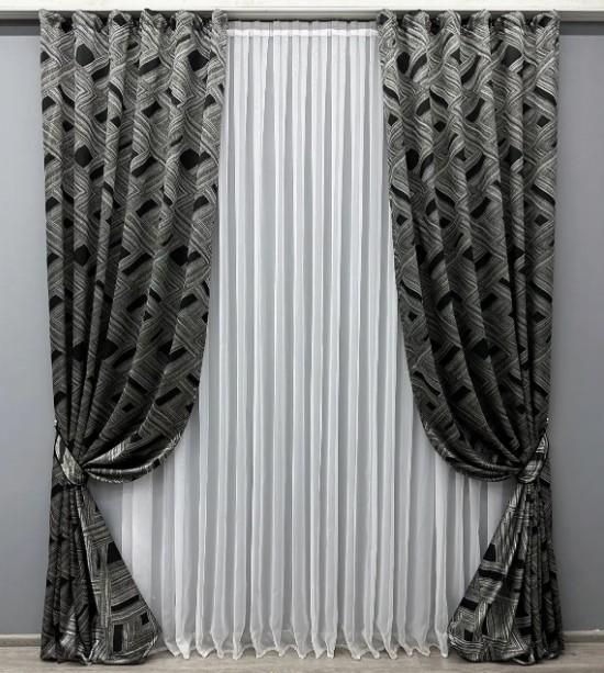 Штори Mystery жакард 1,5х2,9 м 2 шт. Сірий/Чорний (1629ш) - фото 1