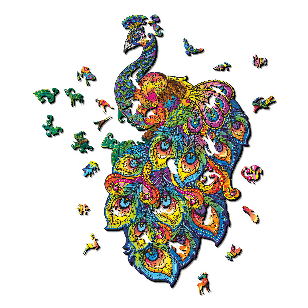 Пазл деревянный Павлин элементы в форме животных 53,8х29,6 см 184 шт. (1526084661) - фото 3