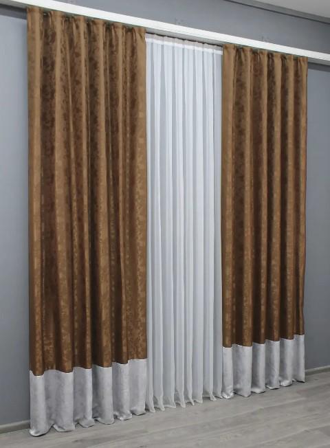 Штори жакард 1,5х2,7 м 2 шт. Коричневий/Світло-сірий (009дк) - фото 2 Штори жакард 1,5х2,7 м 2 шт. Коричневий/Світло-сірий (009дк) - фото 2