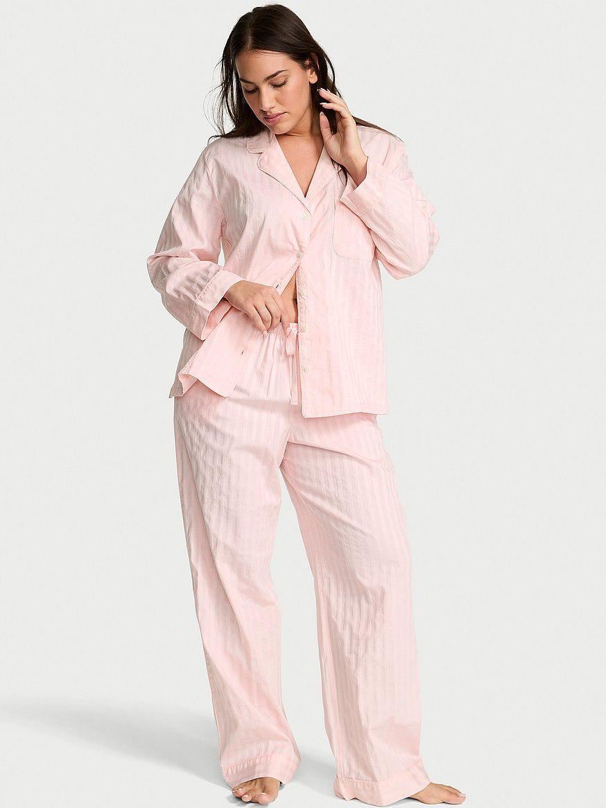 Пижама котоновая Victoria's Secret Heritage Cotton Shadow Stripe Long Pajama Set Regular XXL Розовый (27178745D)