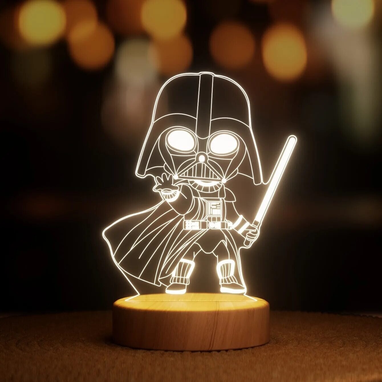 Ночник-светильник Lampic Звездные войны Маленький Дарт Вейдер Игрушка USB дерево/акрил 15х21 см Желтый