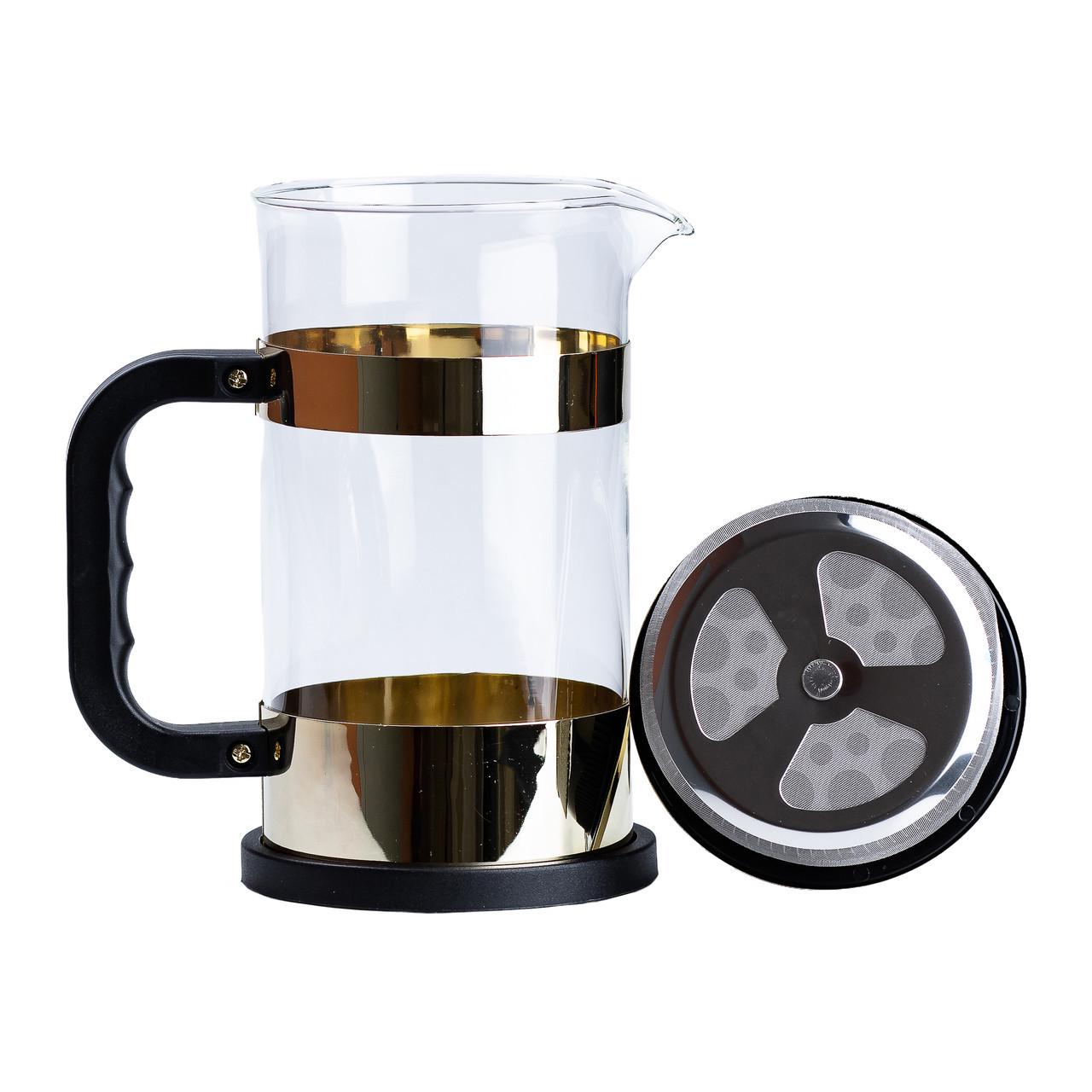 Заварник для чаю з френч пресом скляний 1 л Золотий - фото 4 Заварник для чаю з френч пресом скляний 1 л Золотий - фото 4