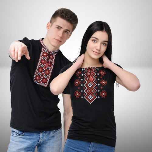 Футболки-вишиванки парні трикотажні 2XL Чорний (м-5-22xl) - фото 1