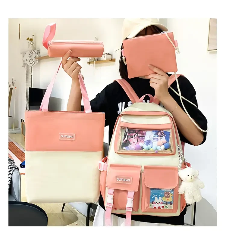 Шкільний набір для дівчинки-підлітка SG406-4 4в1 портфель/пенал/косметичка/сумка-шоппер Білий/Рожевий (DR014350) - фото 2 Шкільний набір для дівчинки-підлітка SG406-4 4в1 портфель/пенал/косметичка/сумка-шоппер Білий/Рожевий (DR014350) - фото 2