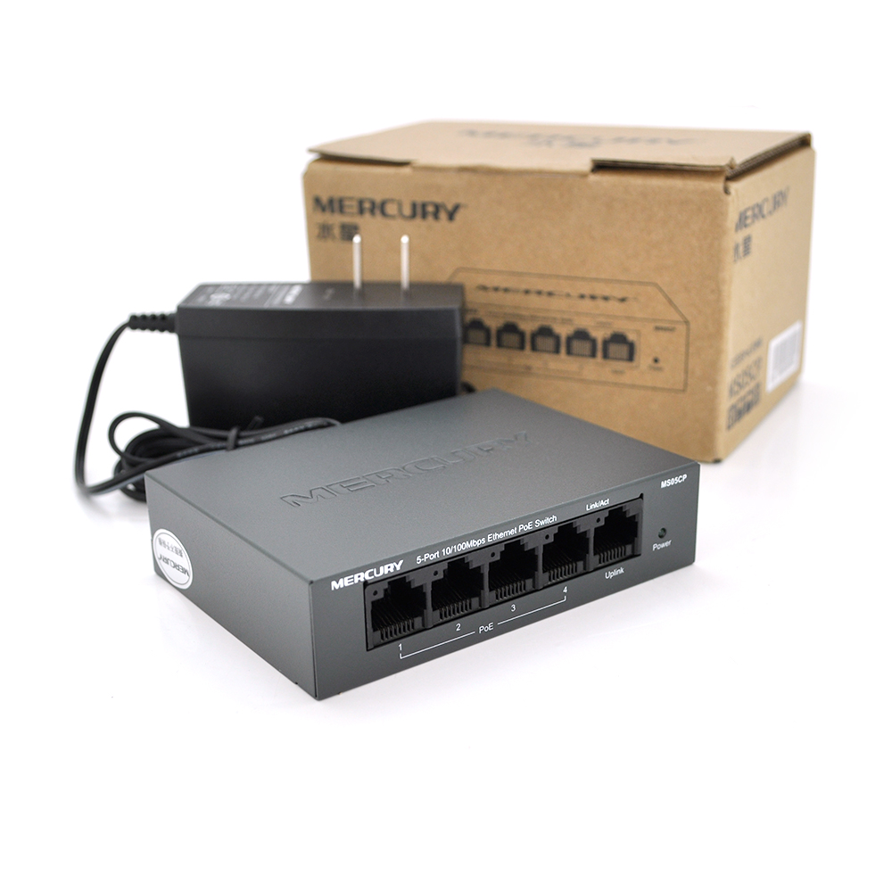 Комутатор PoE Mercury MS05CP 4 порти PoE 1 Uplink 100 Мбіт/с 53,5V з блоком живлення (YUT_V4585)