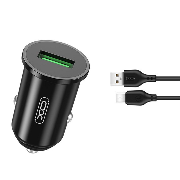 Зарядное устройство автомобильное XO TZ12 2в1 1USB /QC3.0 3A 18W Data Cable USB to Type-C Black (1123)