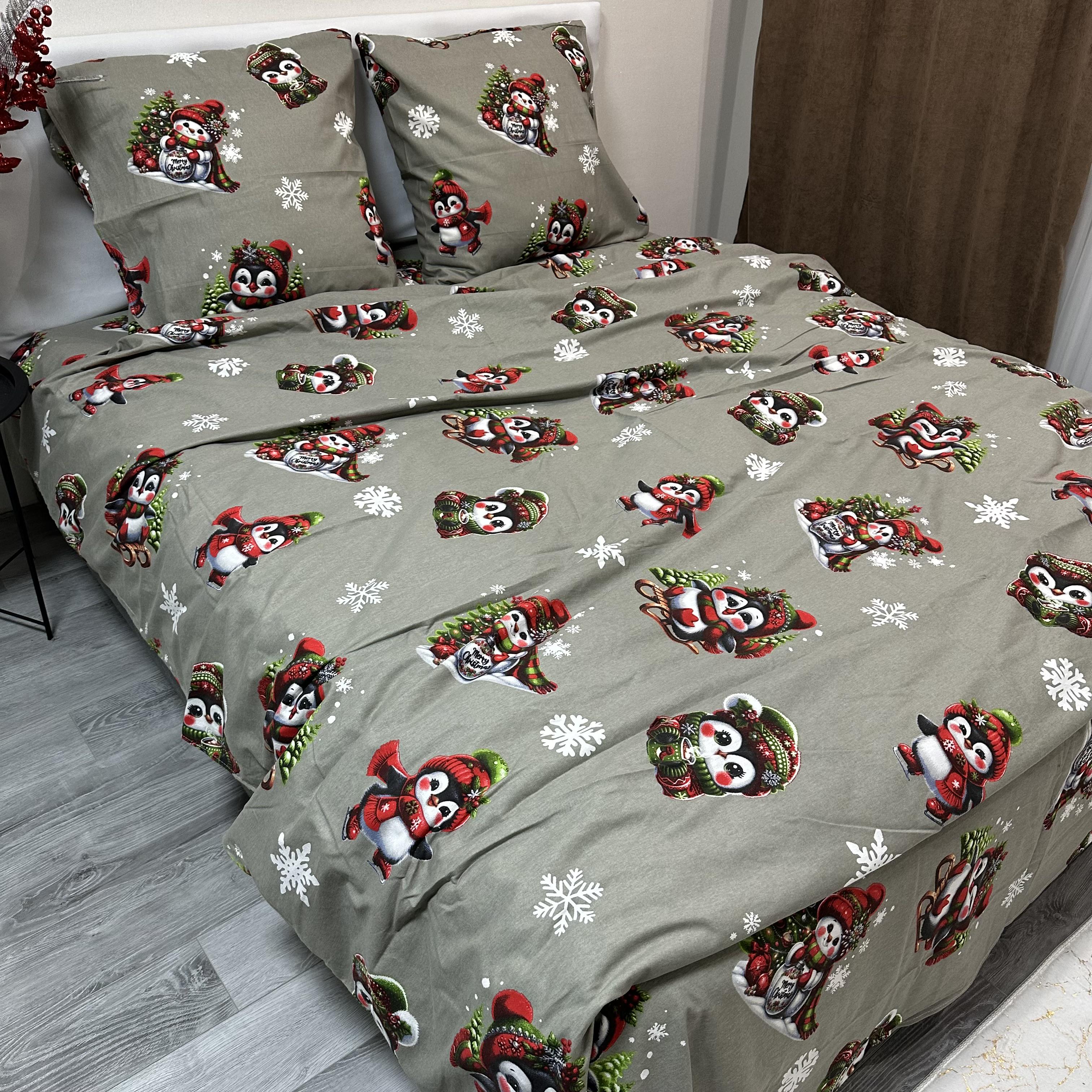 Комплект постільної білизни байкова Зимовий євро Хакі (байка 4-3)