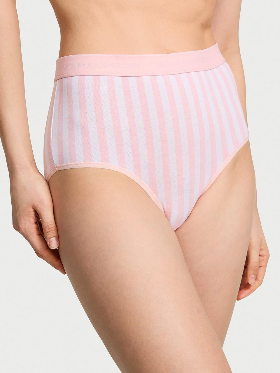 Трусики женские Victoria's Secret Logo Cotton Modern Brief в полоску XL Розовый (2126439778309)