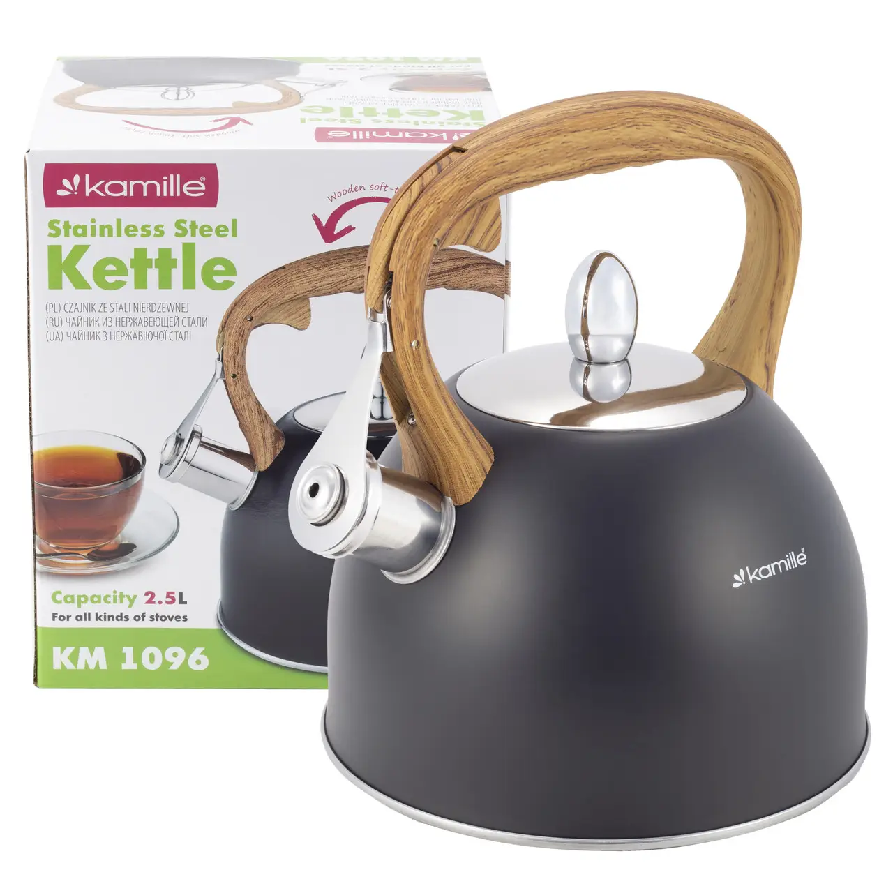 Чайник зі свистком Kamille KM-1096 з нержавіючої сталі 2,5 л Чорний (2499679824)