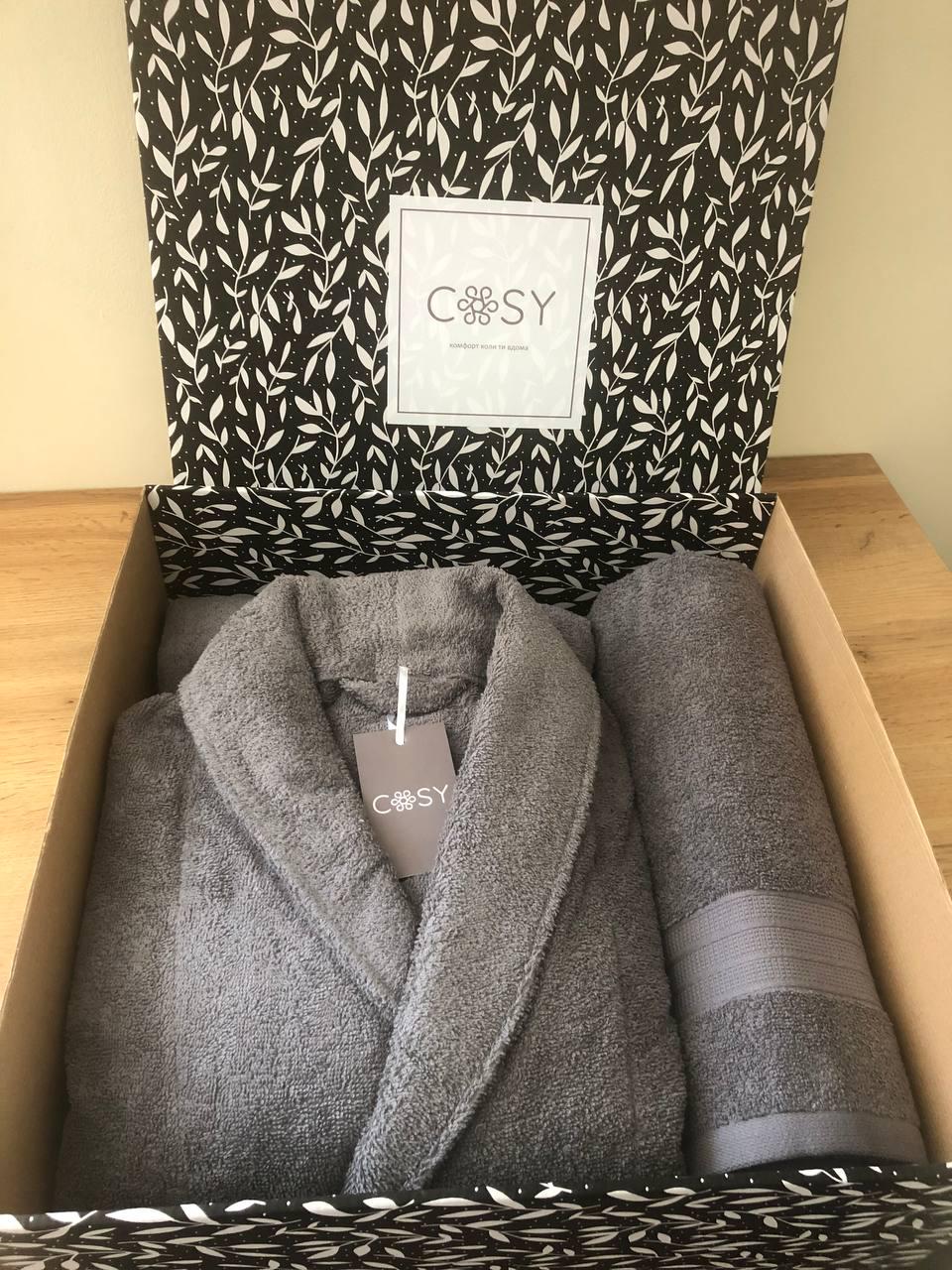 Набор мужской Fortune от COSY махровый халат-шаль M и полотенце Серый (925+Cb900+K7) - фото 7