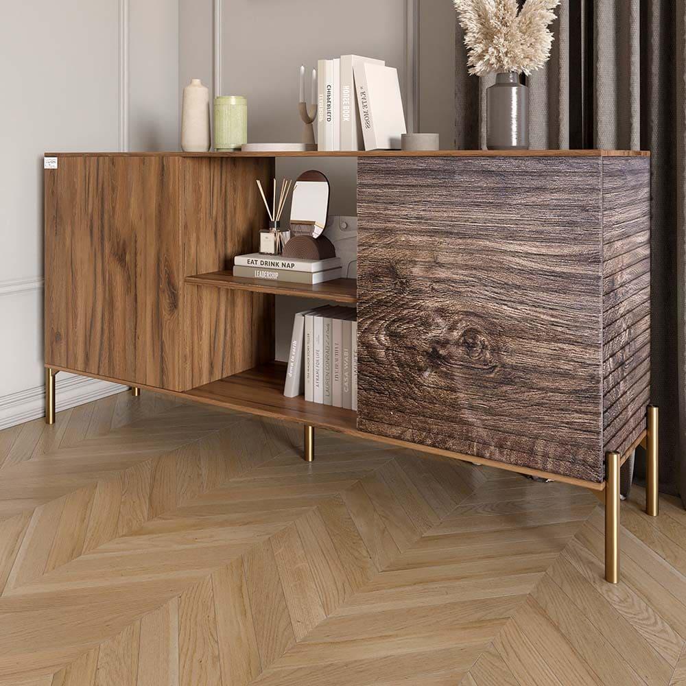 Комод открытый Lion Грей на золотых металлических ножках Дуб Ливорно/Дерево (000-000-1992)