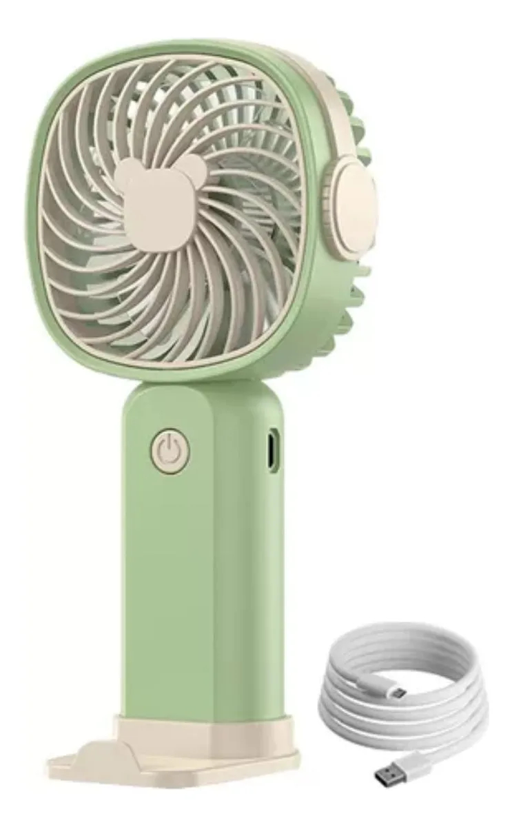Вентилятор акумуляторний з підставкою для телефону Handheld Fan USB Зелений (2869)