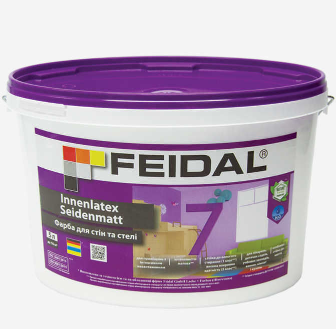 Краска Feidal Innenlatex Seidenmatt латексная шелковисто-матовая база А для внутренних работ 5 л Белый (1814999172)