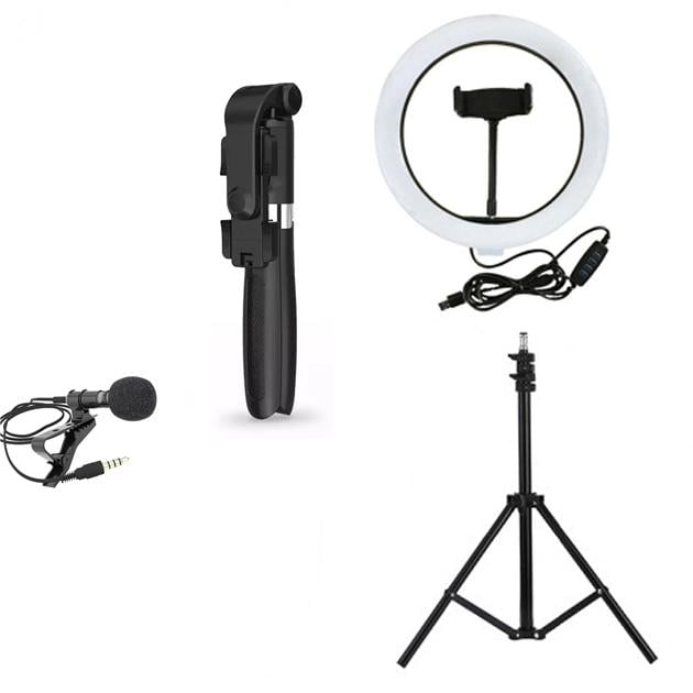 Лампа 5в1 20 см штатив/микрофон/петличка/селфи-палка с пультом Bluetooth/наушники Лампа 5в1 20 см штатив/микрофон/петличка/селфи-палка с пультом Bluetooth/наушники