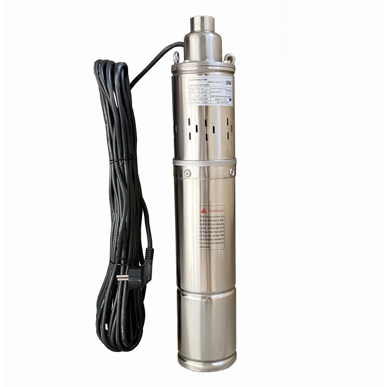 Насос скважинный шнековый VOLKS pumpe 4QGD 1,2-50-0,37 кВт и кабель 15 м/4" (24209685)