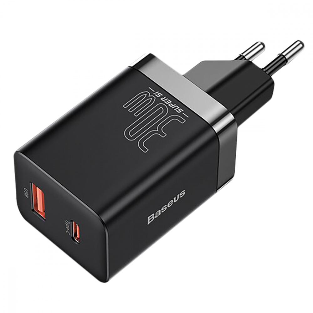 Зарядний пристрій мережевий BASEUS Super Si Pro Quick Charger Type-C/USB 30W Black (33681 black) - фото 2