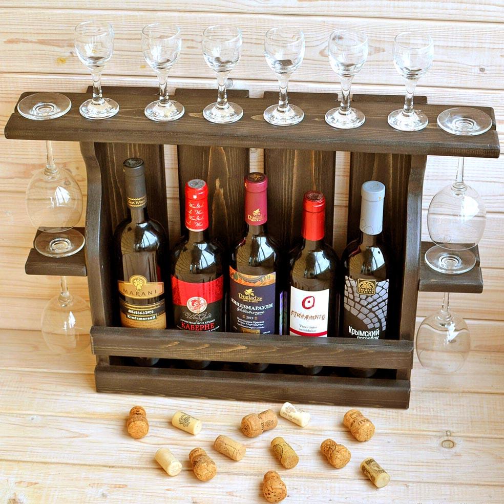 Полка для вина настенная из дерева Накагута 5 Капучино (ПНК-508809)