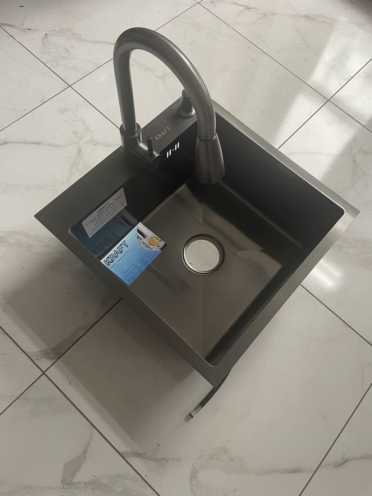 Мойка кухонная Kraft 5050 PVD Черный/крафт Kraft 3011 PVD с вытяжным изливом двухрежимный - фото 5