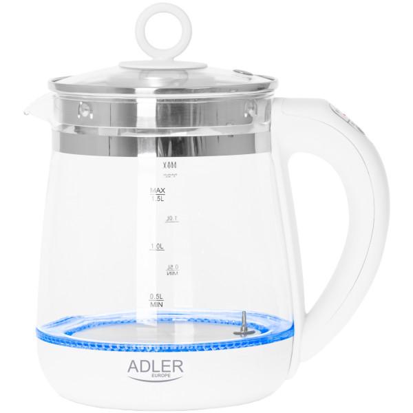 Электрочайник-заварник Adler AD 1299 стеклянный с установкой температуры 2200 Вт 1,5л White (AD1299) - фото 3 Электрочайник-заварник Adler AD 1299 стеклянный с установкой температуры 2200 Вт 1,5л White (AD1299) - фото 3