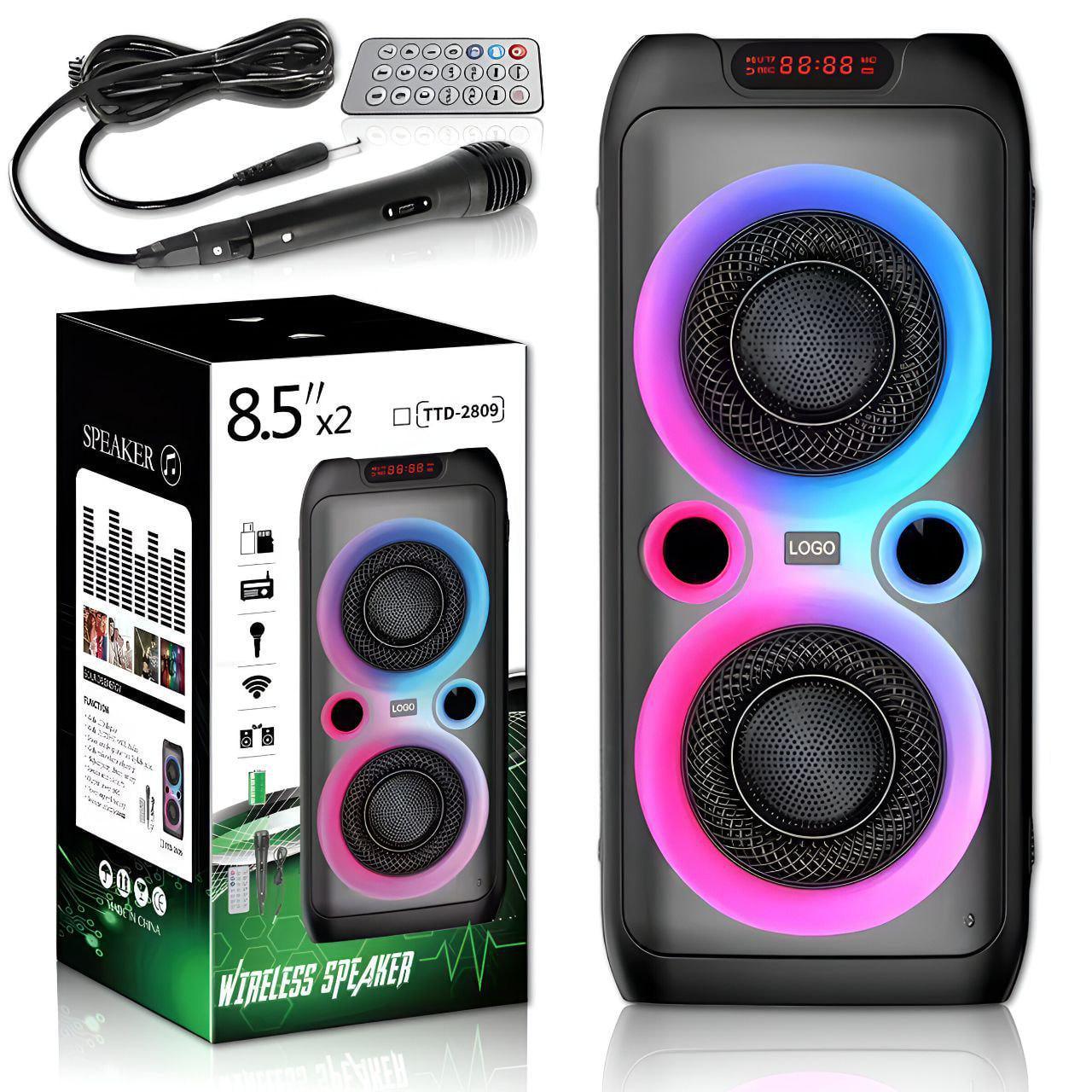 Колонка Bluetooth 0083/МК 20 Вт с караоке-микрофоном/пультом и LED-подсветкой (TTD-2809)