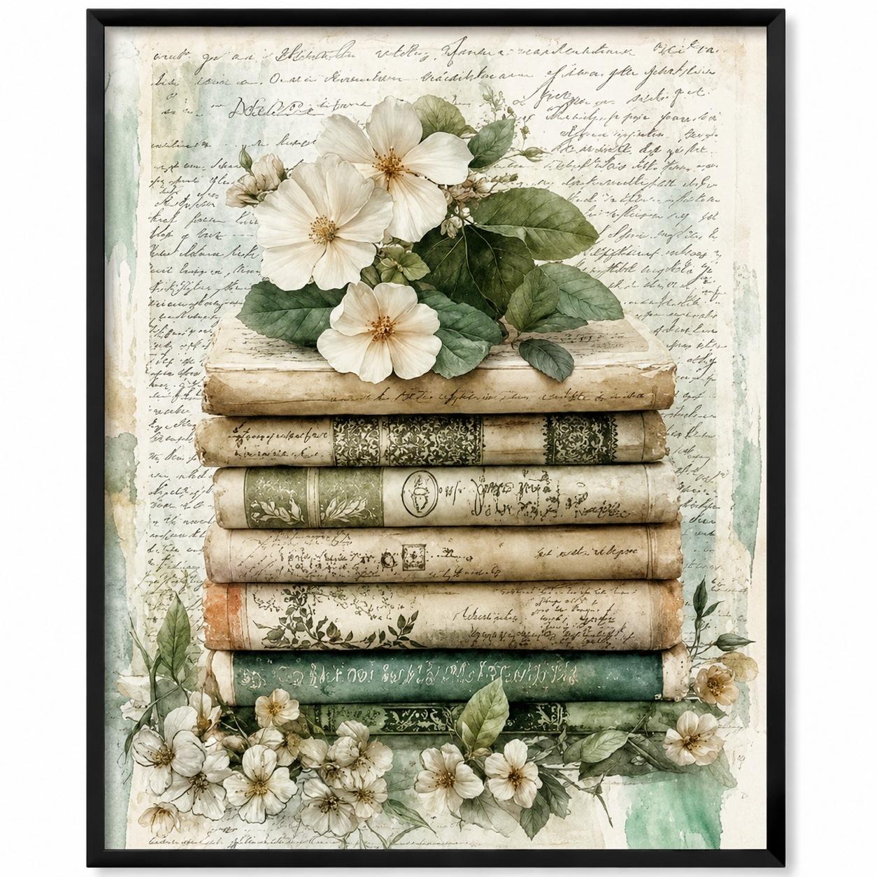 Постер Vintage Botanical Library Книги и цветы 30×40 см Бежевый (PT-VB-001101)