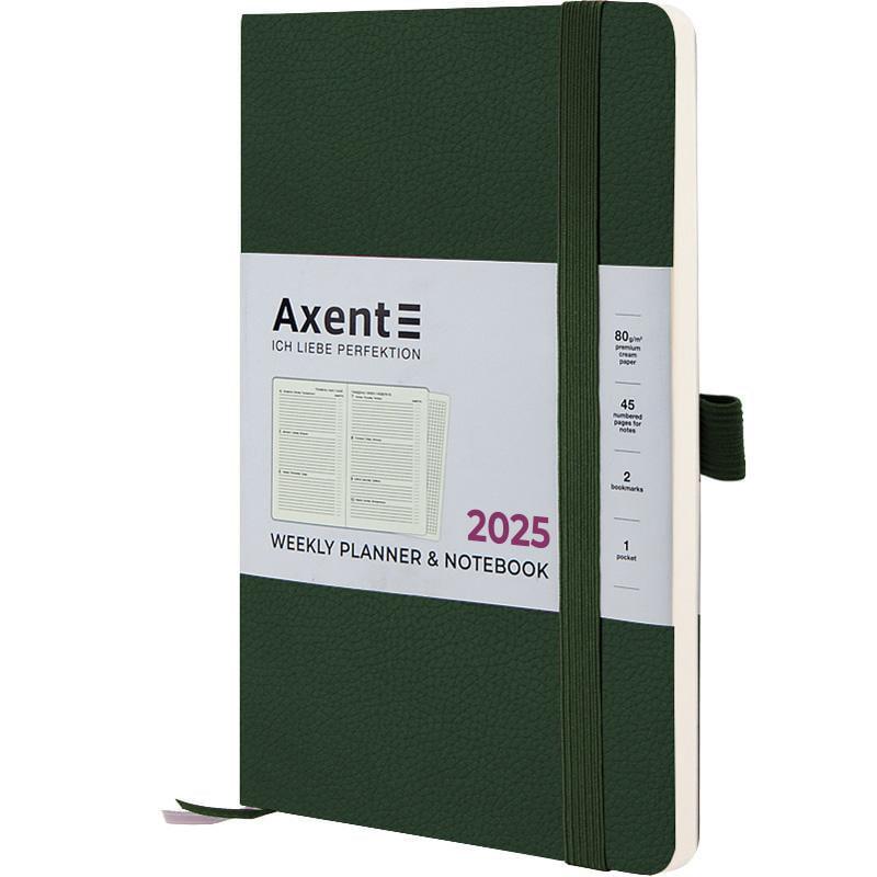 Еженедельник 2025 Axent Partner Soft Skin 125x195 мм 192 стр. Темно-зеленый (8509-25-23-A)