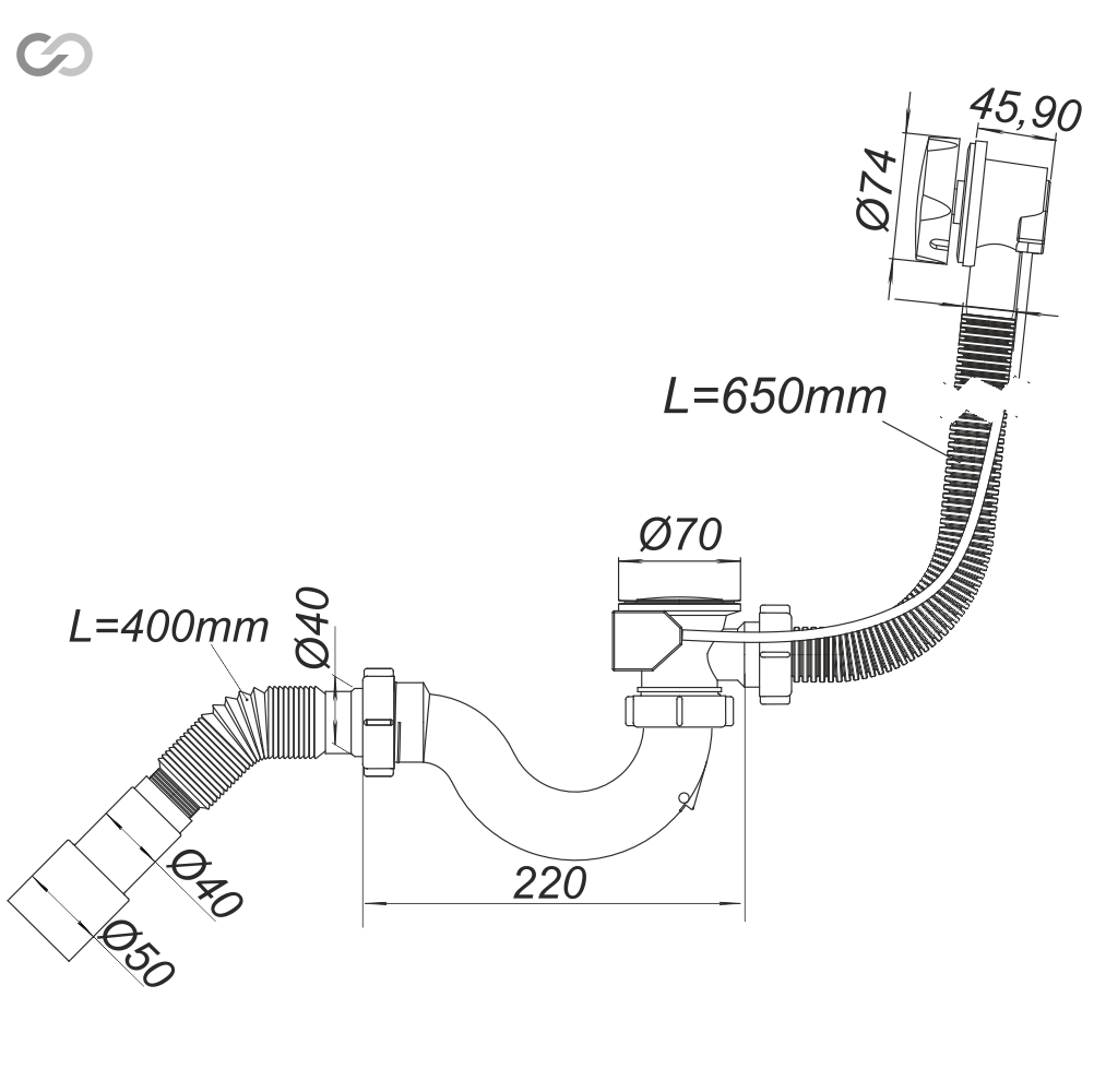 Сифон автоматический для ванны SoloPlast В0210 Волна-Автомат с переливом (28144609) - фото 3
