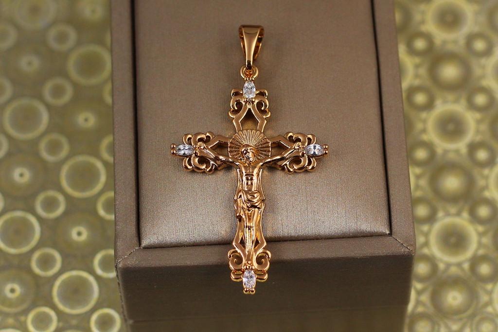 Хрестик Xuping Jewelry з розп'яттям маркізи по краях 4 см Золотистий (2356924967)