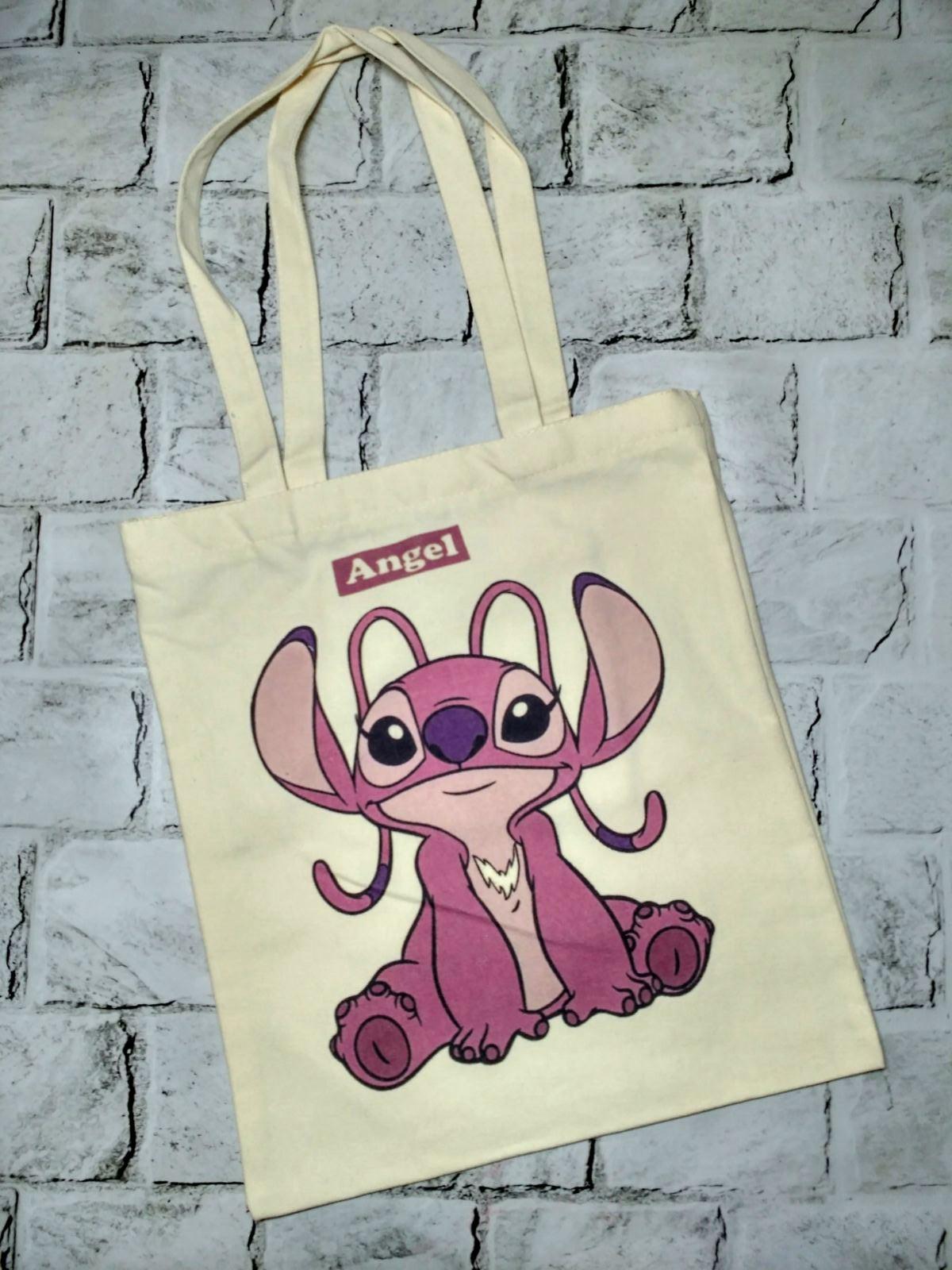 Эко сумка шоппер на молнии Стич Ангел 34х40 см Бежевый (24-476-1)