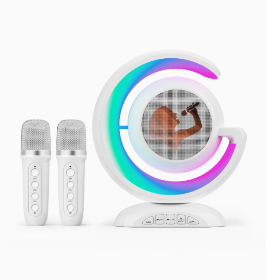 Ночник с беспроводной Bluetooth колонкой RGB подсветкой и двумя микрофонами Белый
