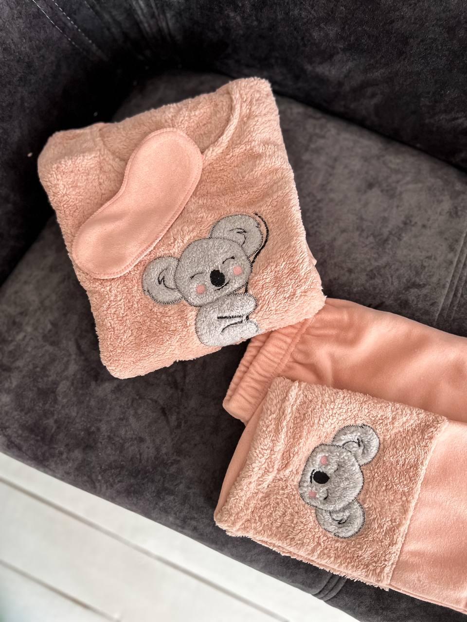 Пижама женская DO2186 на флисе с принтом XL Персиковый - фото 4