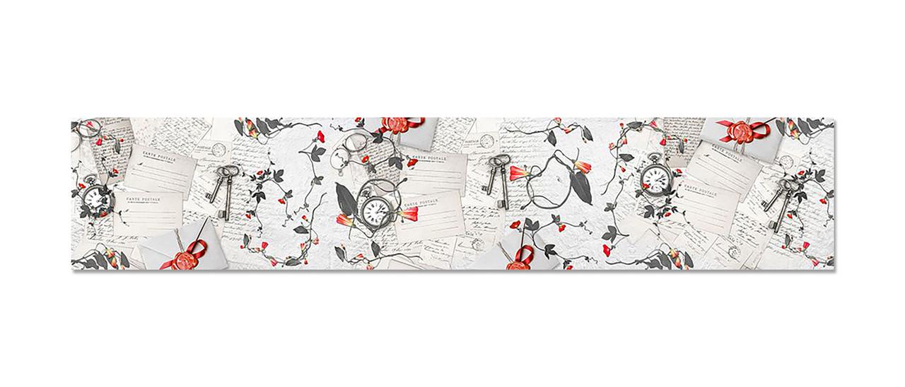 Фартук кухонный Письма и цветы 60х300 см Серый