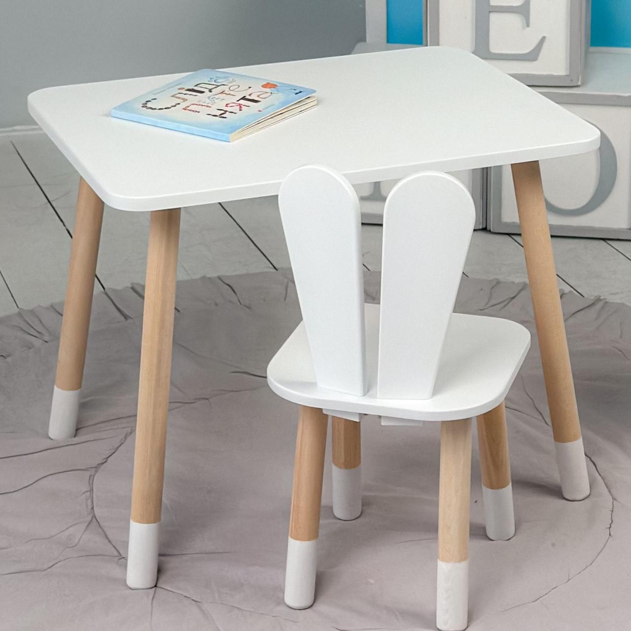 Стол и стул Зайчик детский прямоугольный Белый Стол и стул Зайчик детский прямоугольный Белый