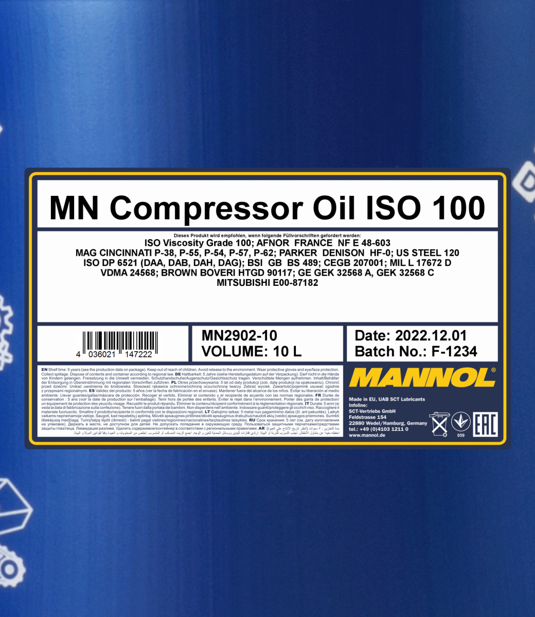 Компресорне масло Mannol 2902 COMPRESSOR OIL ISO 100 10л (MN2902-10) - фото 2 Компресорне масло Mannol 2902 COMPRESSOR OIL ISO 100 10л (MN2902-10) - фото 2
