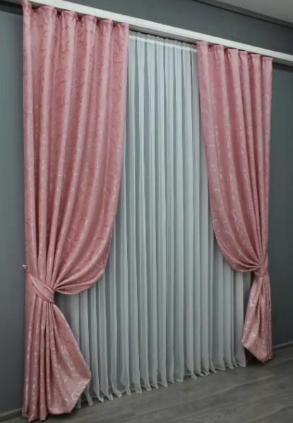 Штори у вітальню/спальню з жаккарду 1,5х2,7 м 2 шт. Рожевий (1454ш) - фото 5 Штори у вітальню/спальню з жаккарду 1,5х2,7 м 2 шт. Рожевий (1454ш) - фото 5