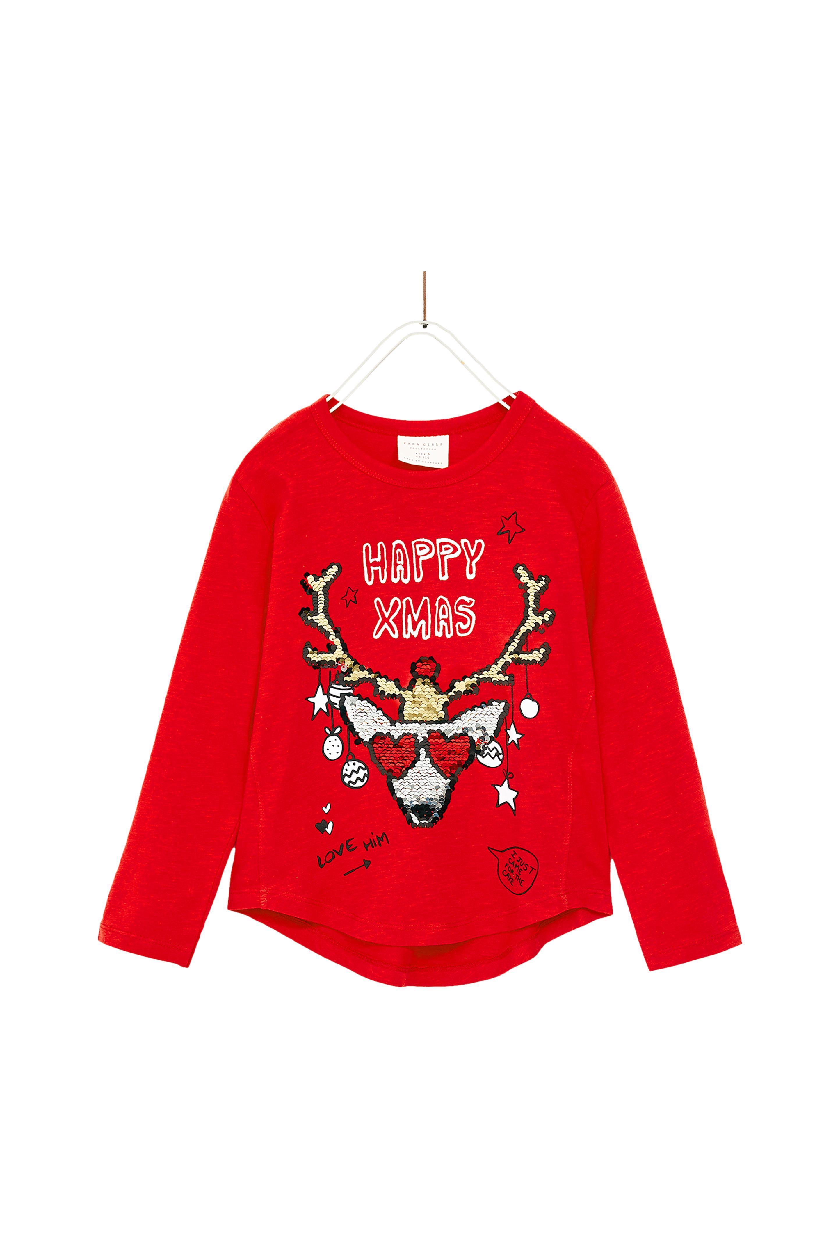 Реглан з паєтками для дівчинки Zara 110 см Червоний (127294)