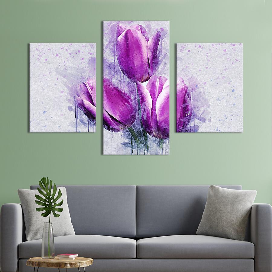 Картина на холсте триптих Три фиолетовых тюльпана 96x60 см (861-32)