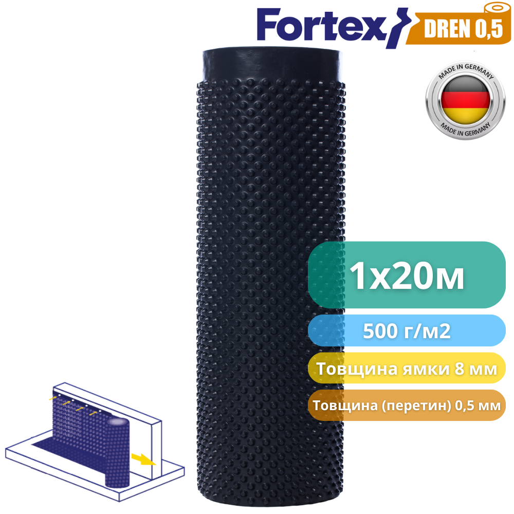 Мембрана для фундамента дренажная Fortex DREN 0,5 1x20 м 20 м2 (340052) - фото 5 Мембрана для фундамента дренажная Fortex DREN 0,5 1x20 м 20 м2 (340052) - фото 5