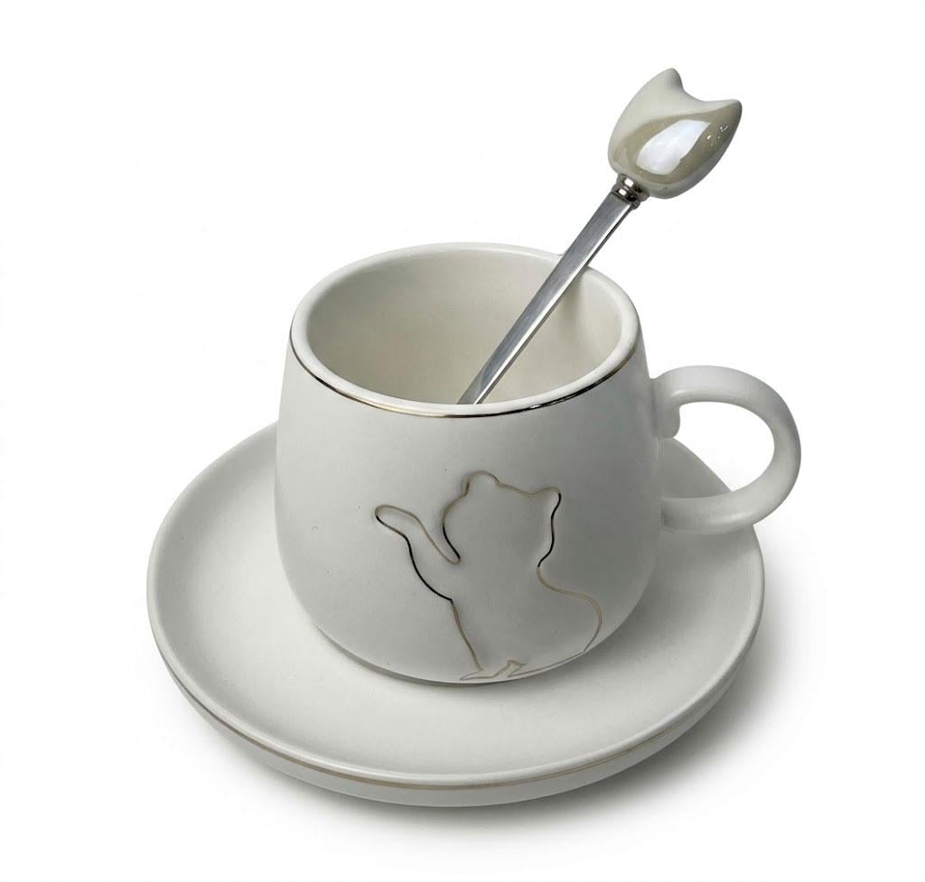 Чашка керамическая Кицин силуэт XS8403 150 мл/ложка/блюдце Белый