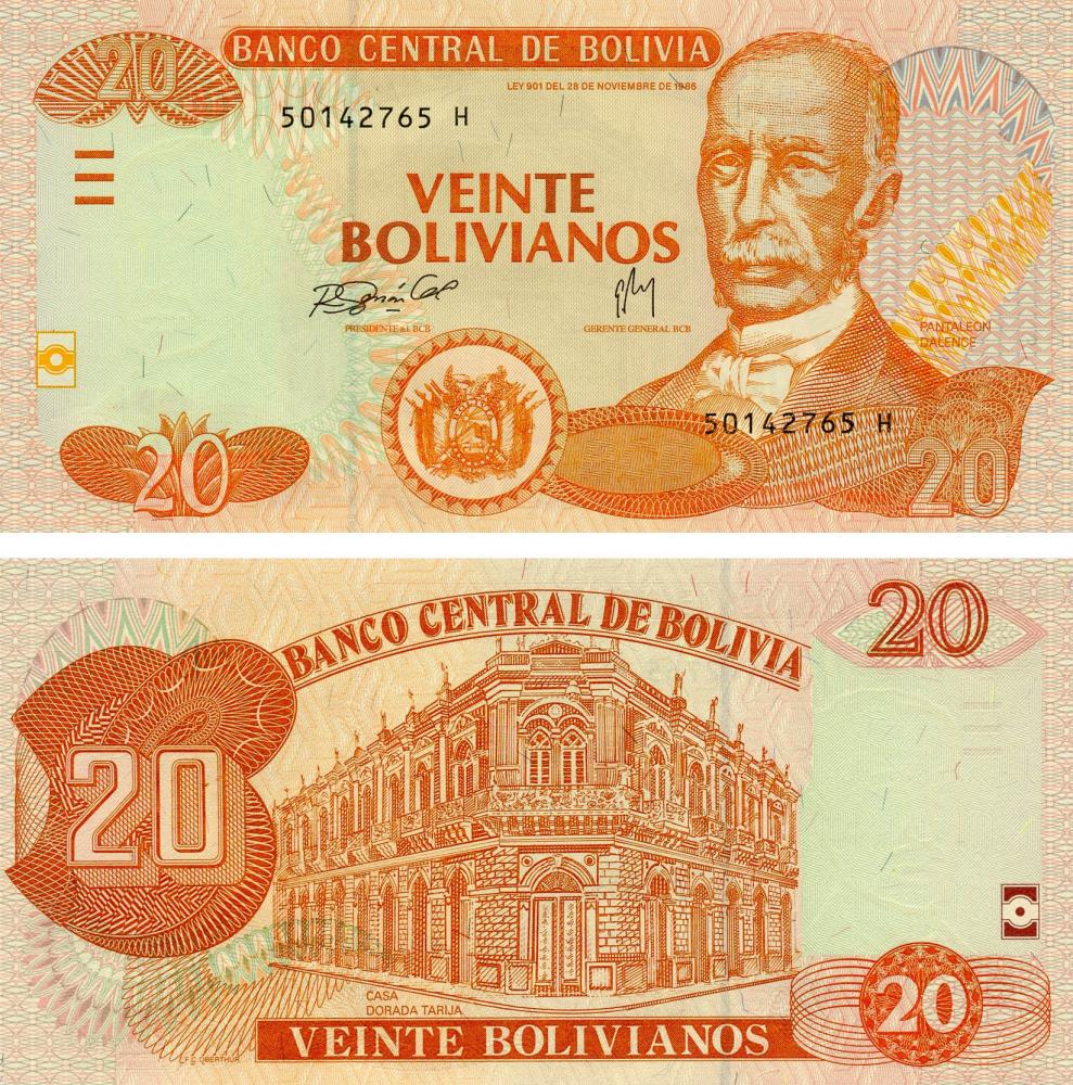 Коллекционная банкнота Боливия 20 боливиан 2007 UNC P234 (Б13485)