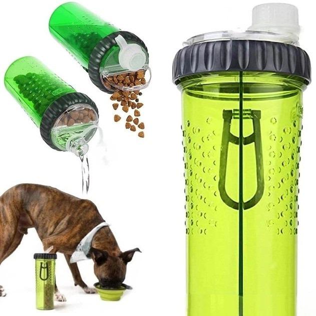 Пляшка подвійна Pet Drink Bottle для води та корму зі складною мискою для собак та котів - фото 2