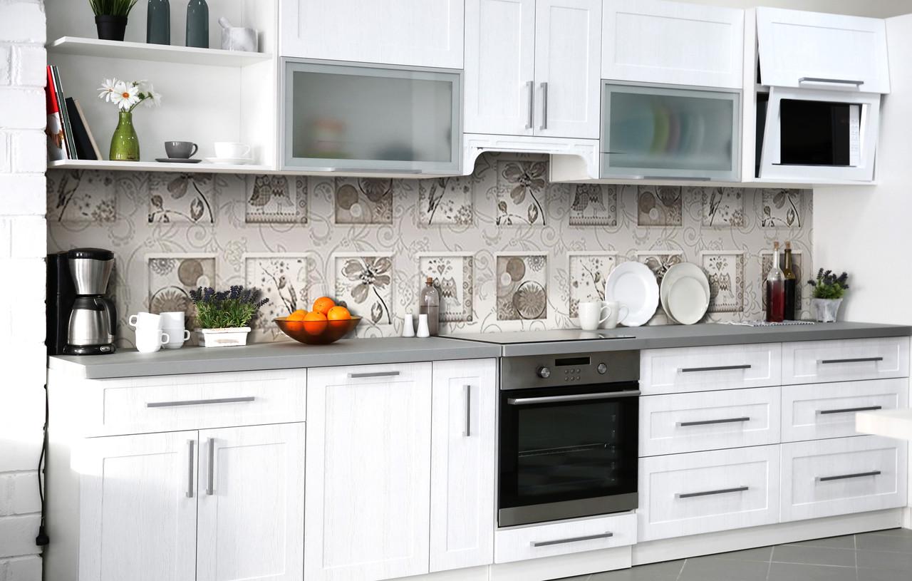 Кухонный фартук Серебряные Узоры виниловый самоклеющийся 600х2500 мм Серый